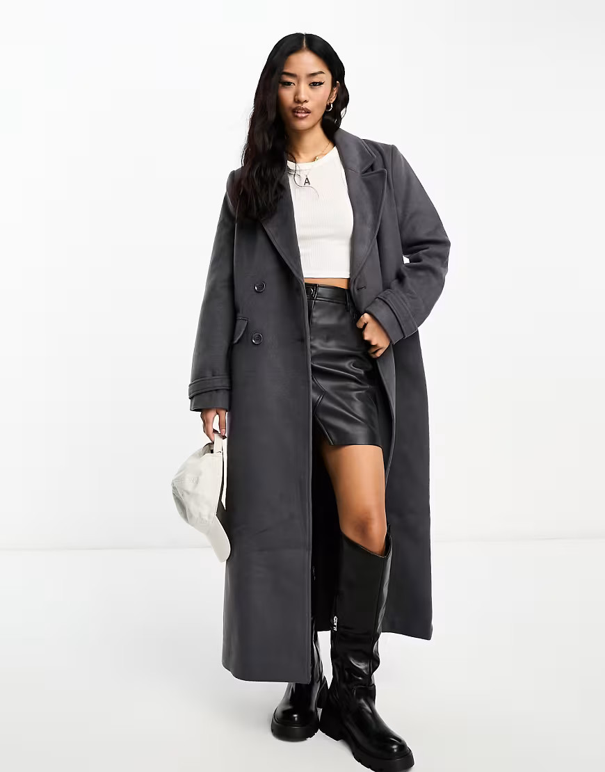 Pimkie wool mix maxi formal coat in grey | ASOS (Global)