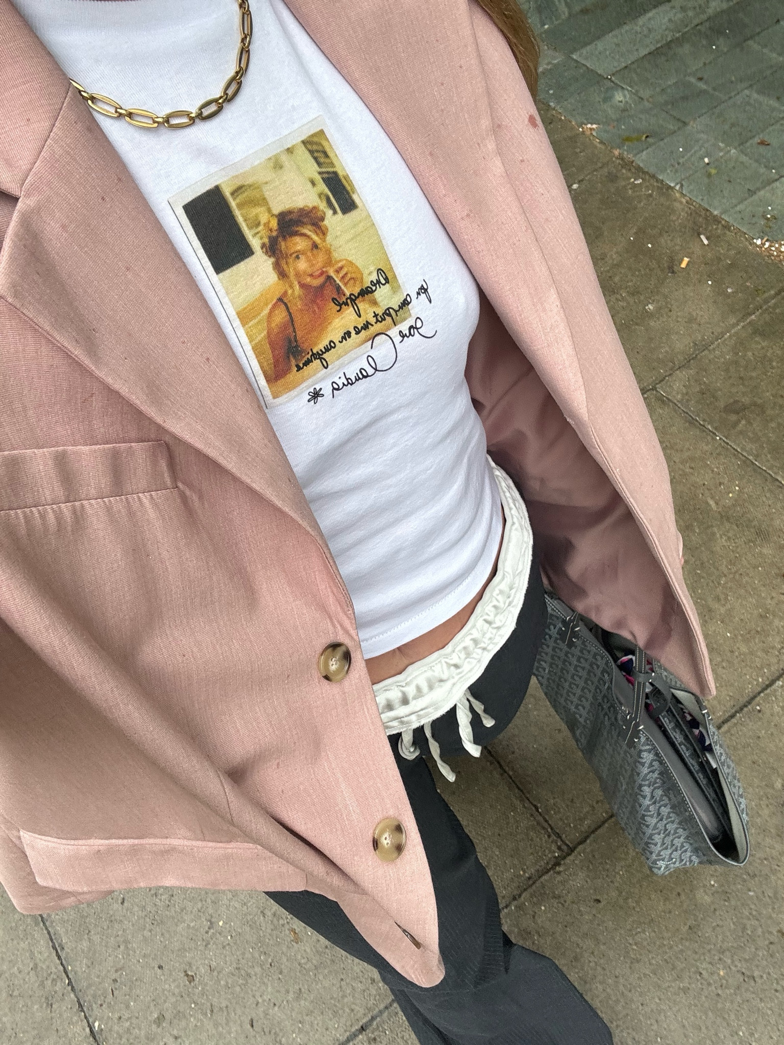 Casual outfit, workwear, spring fashion, pink oversized blazer, boxer trousers, Zara stripped trousers, adidas sambas, graphic baby tee, white t shirt, realisation par, tote bag, uk fashion 

#LTKspring #LTKworkwear #LTKuk