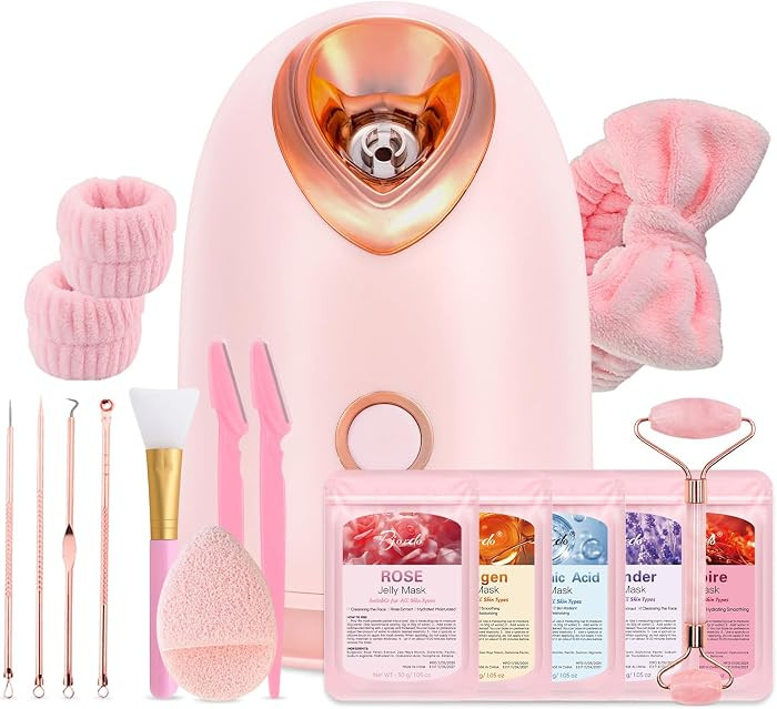 Facial Steamer Spa Kit with 17 Skin Care Tools, Nano Ionic Face Steamer for Deep Cleaning Unclogs... | Amazon (US)