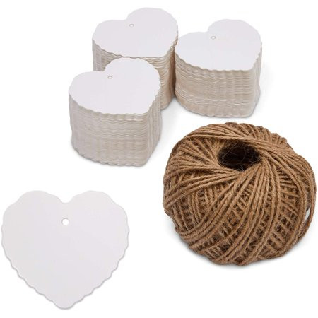 300 Pcs Heart Kraft Paper Gift Tags with String for Valentines Day, Wedding Party Favors, White, 2.3 | Walmart (US)