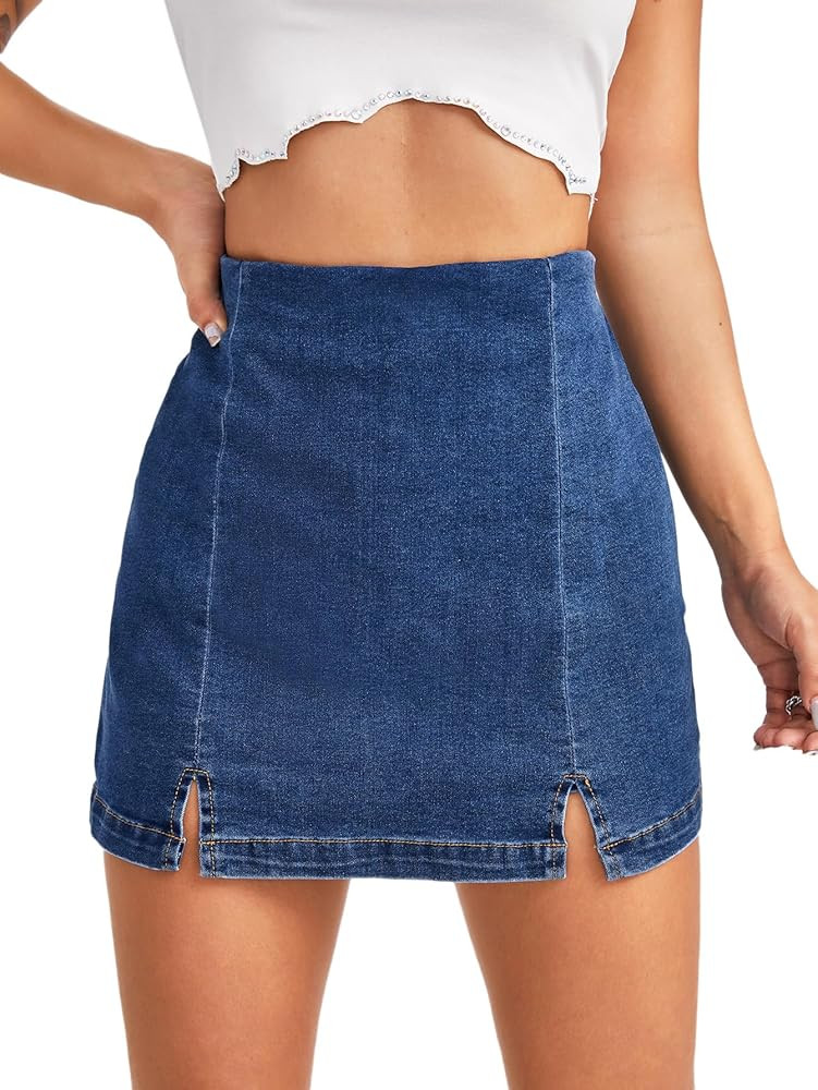 Floerns Women's Casual Split Hem High Waist Denim Skorts Skirt Shorts | Amazon (US)