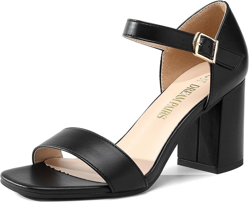 DREAM PAIRS Women's High Chunky Heels Square Toe Block Ankle Strap Dress Shoe Ladies Pump Sandals | Amazon (US)