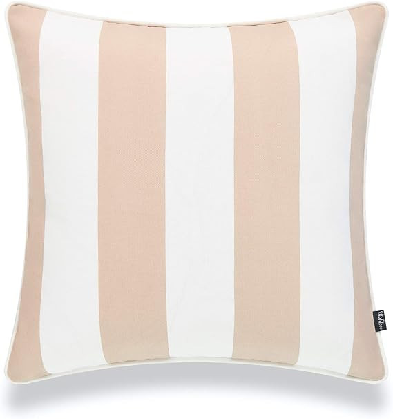 Hofdeco Patio Indoor Outdoor Throw Pillow Cover ONLY, for Backyard, Couch, Sofa, Tan Sand Stripes... | Amazon (US)