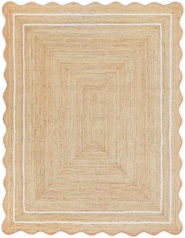 Scalloped Natural Jute Rug Boho Jute Rug Entryway Runner Rug Farmhouse Scallop Rug, (Off White, 2... | Amazon (US)