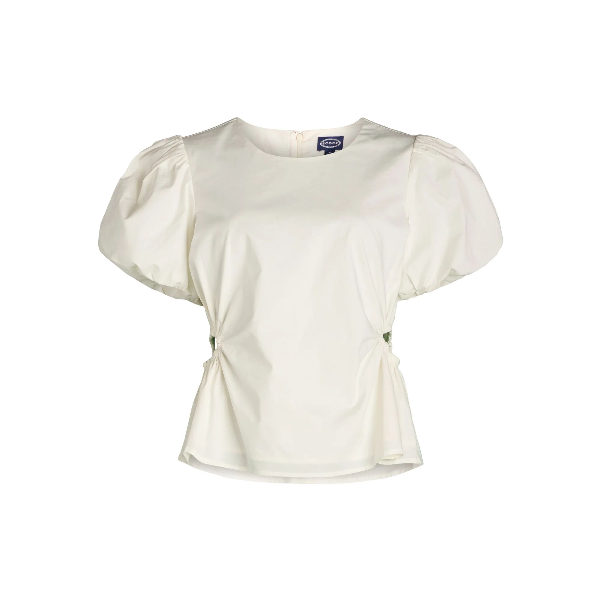 Scoop Women's Poplin Puff Sleeve Top with Cutouts, Sizes XS-XXL | Walmart (US)