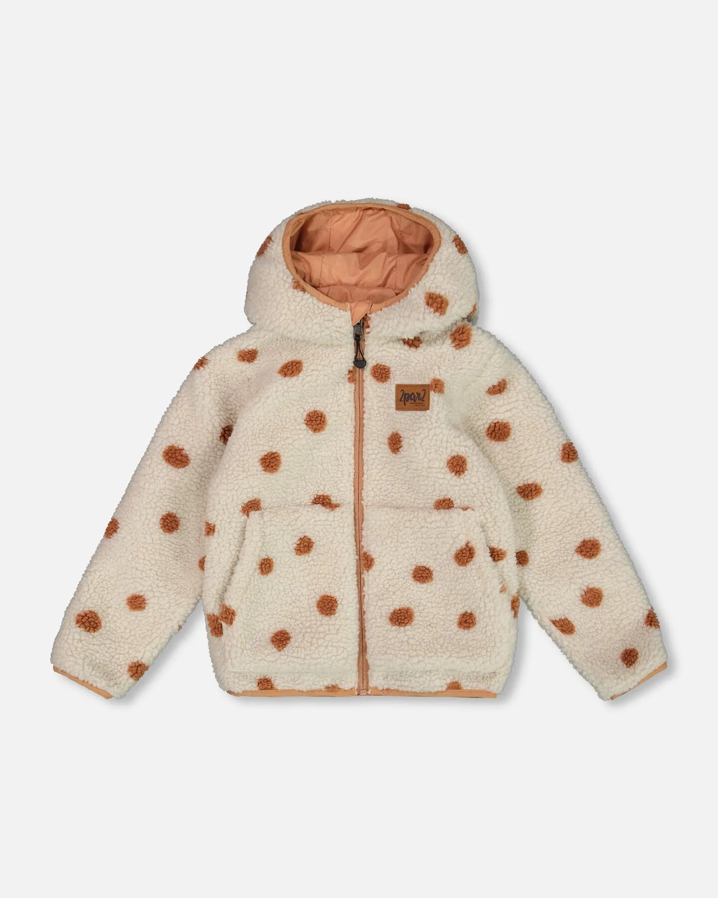 Reversible Sherpa Jacket Pinky Brown With Dots - Deux par Deux | Deux par Deux Childrens Designer Clothing
