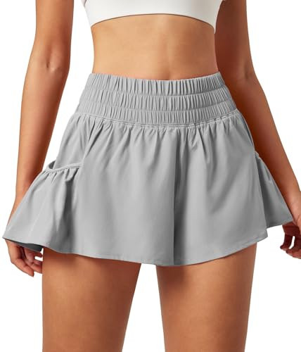 IUGA Women's Athletic Shorts High Waisted Flowy Shorts for Women Quick Dry Workout Running Shorts with Pockets Grey | Amazon (US)