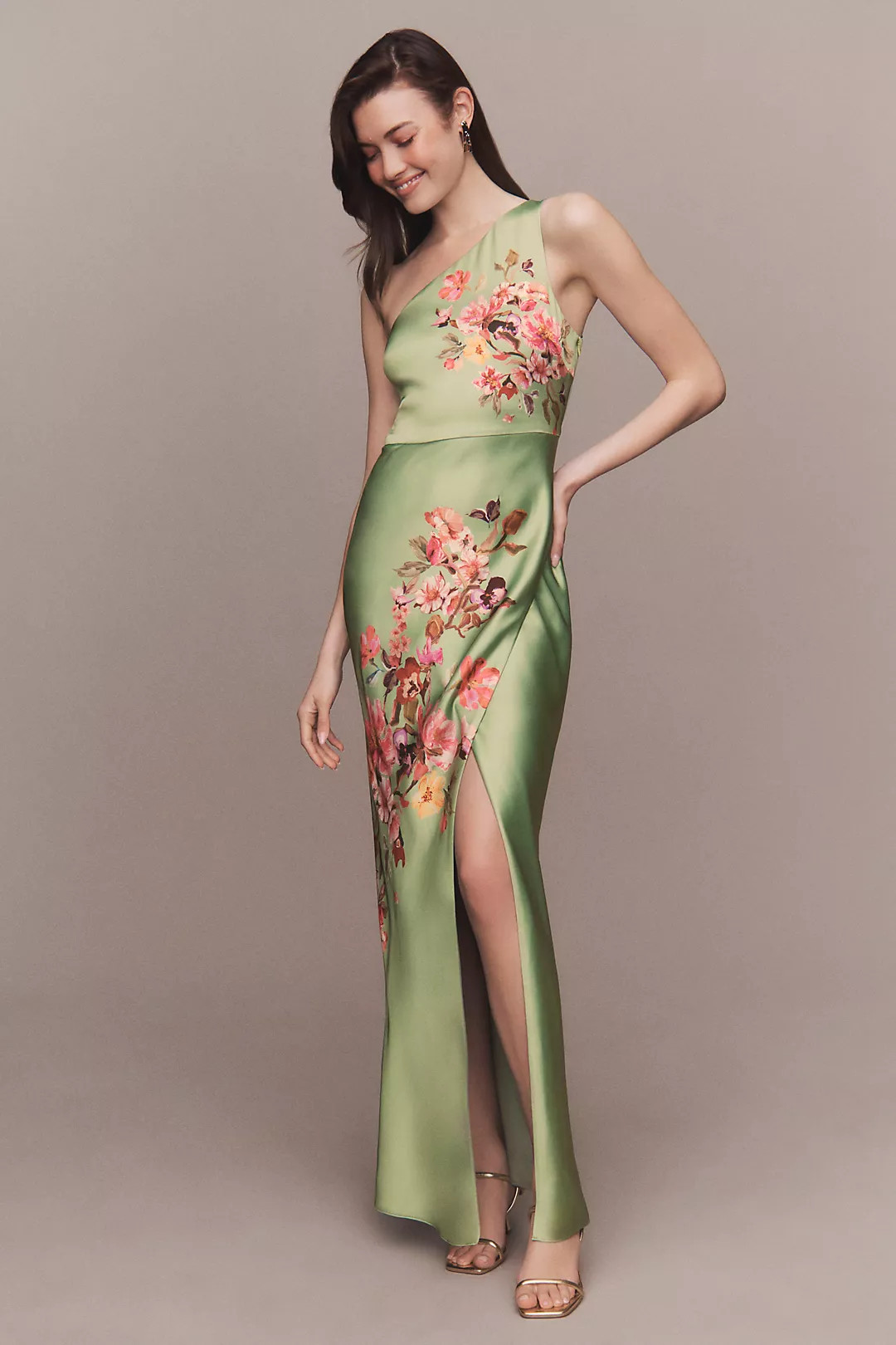 BHLDN Dylan Stretch Satin One-Shoulder Side-Slit Maxi Dress | Anthropologie (US)