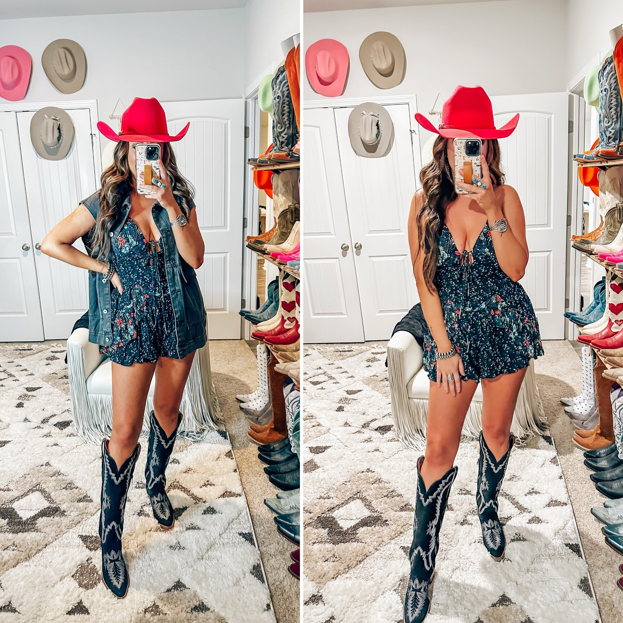Country concert outfit idea - wearing a medium in the free people romper and a small in the Amazon fashion vest - discount t code for my boots is TRENDSETTER15 

#LTKBacktoSchool #LTKTravel #LTKStyleTip