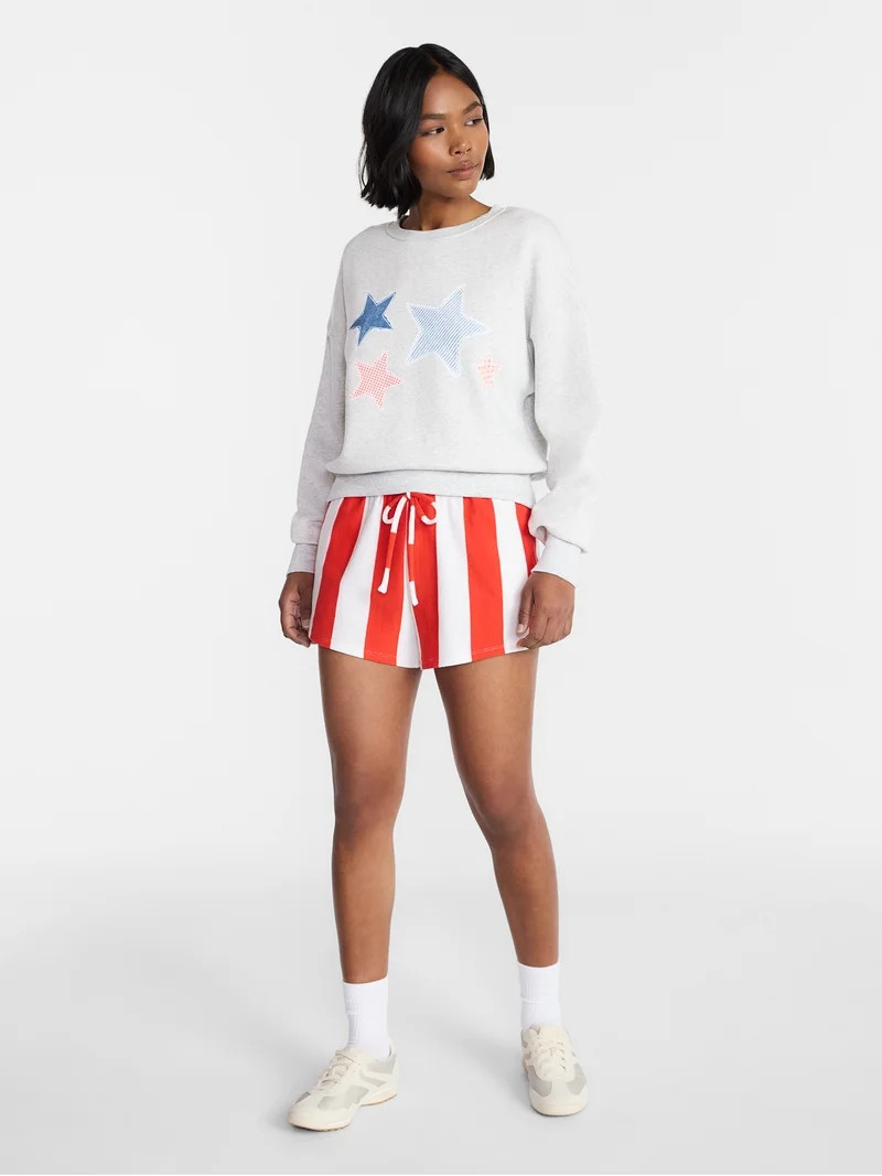 No Boundaries Boxy Americana Sweatshirt with Long Sleeves, Women's XXS-4X | Walmart (US)