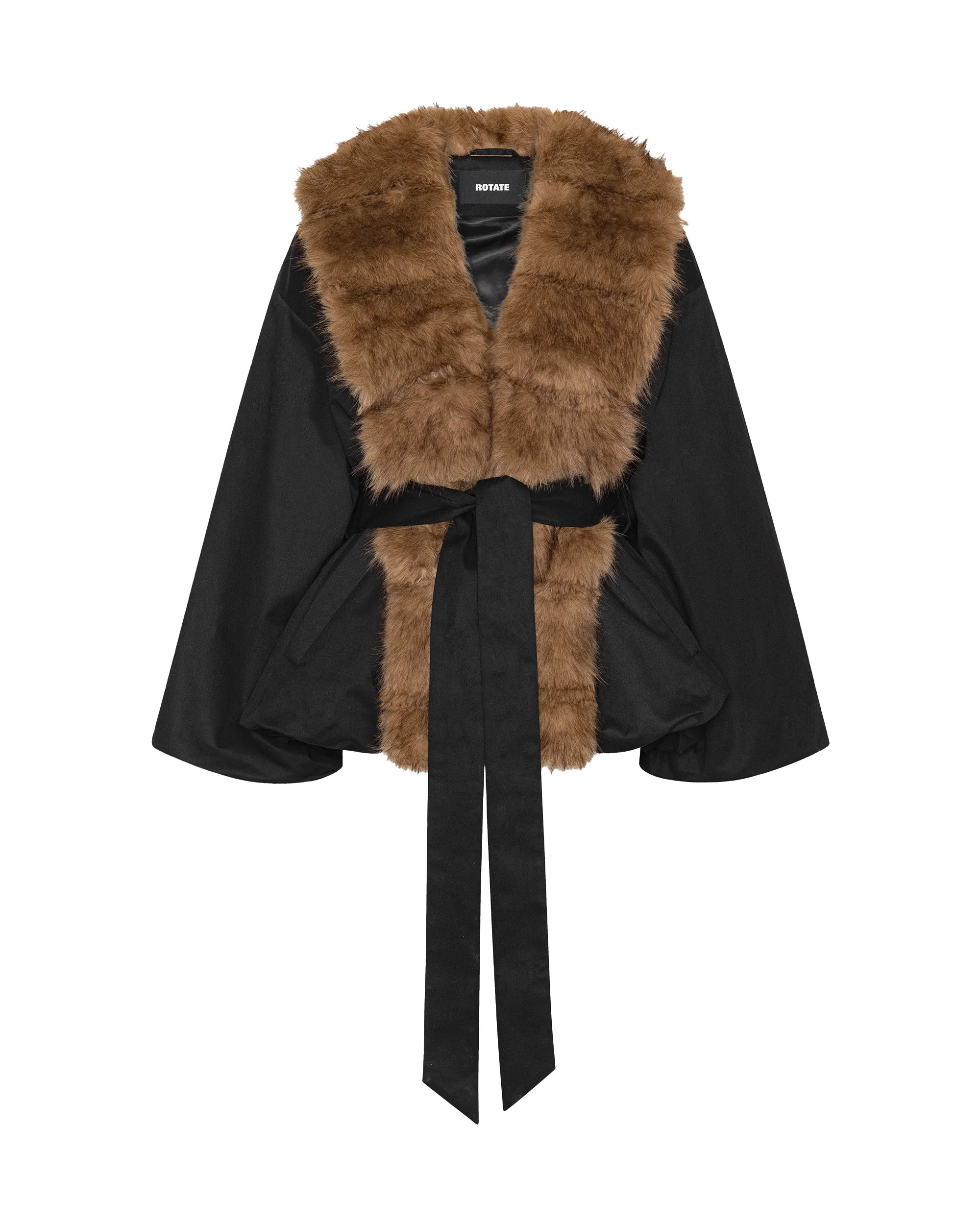 Rotate Birger Christensen Faux-Fur Collar Jacket — Black - 34 | Italist Inc.