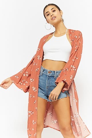 Floral Open-Front Lace-Up Kimono | Forever 21 (US)