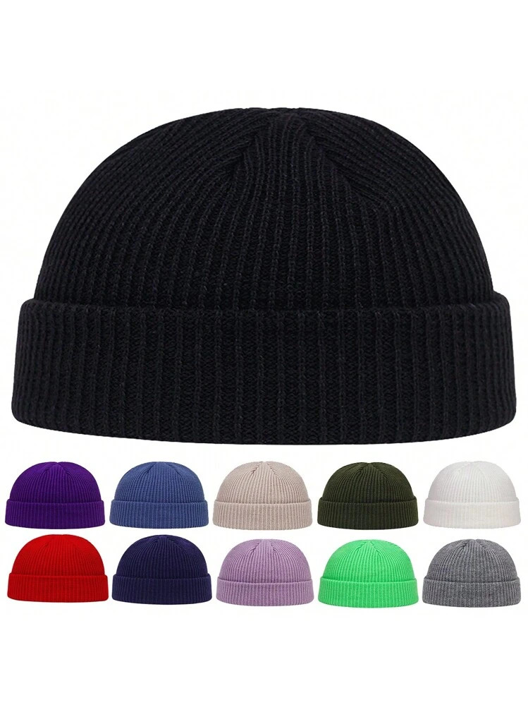 1pc Solid Color Beanie Hat, Men Black Knitted Cap, Fashionable Cold Weather Hat, Suitable For Aut... | SHEIN