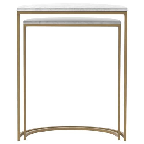 Annie Mid Century Modern White Marble Top Brass Iron Nesting Side Table | Kathy Kuo Home