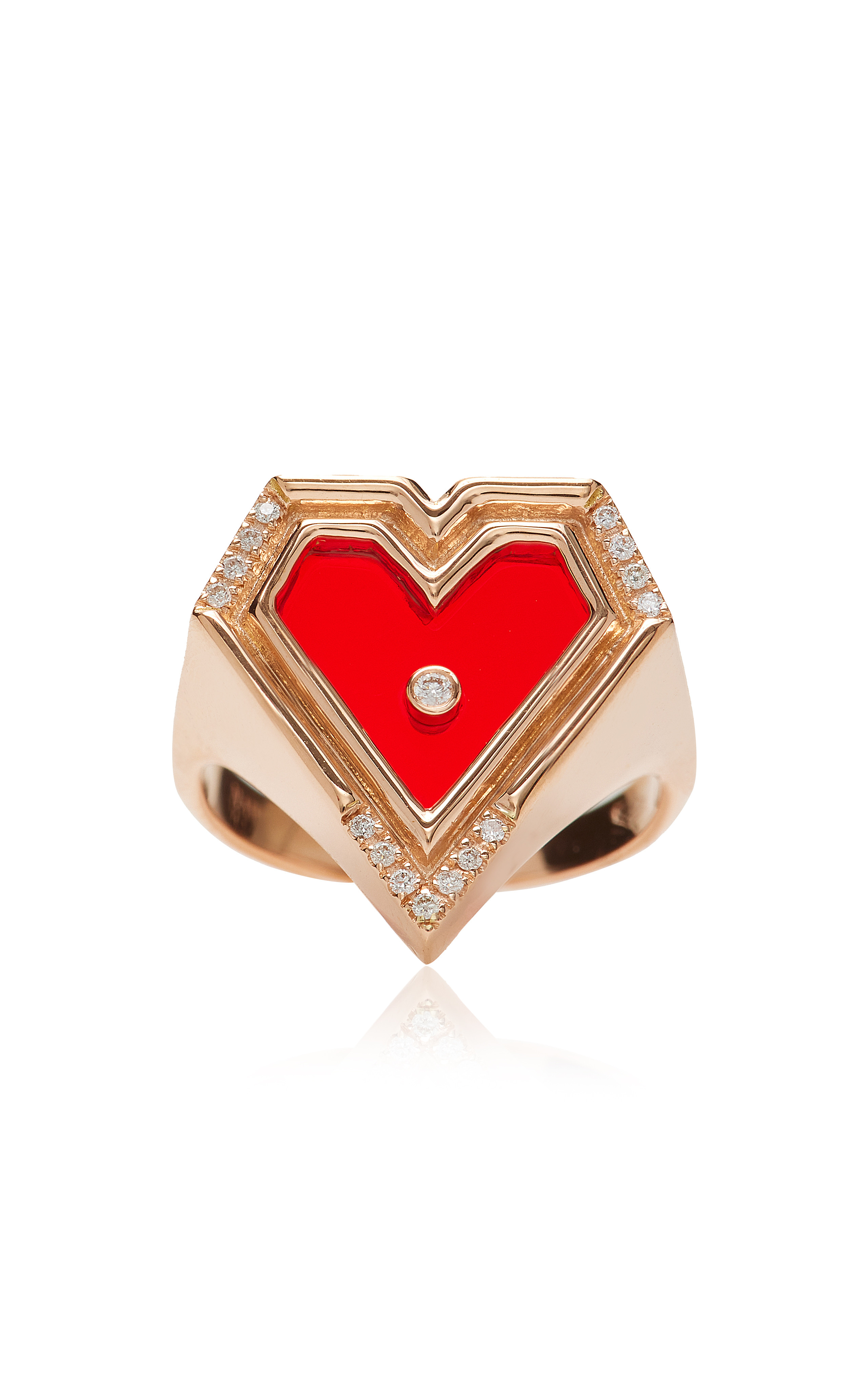 Super Heart 18K Rose Gold Agate Diamond Ring | Moda Operandi (Global)