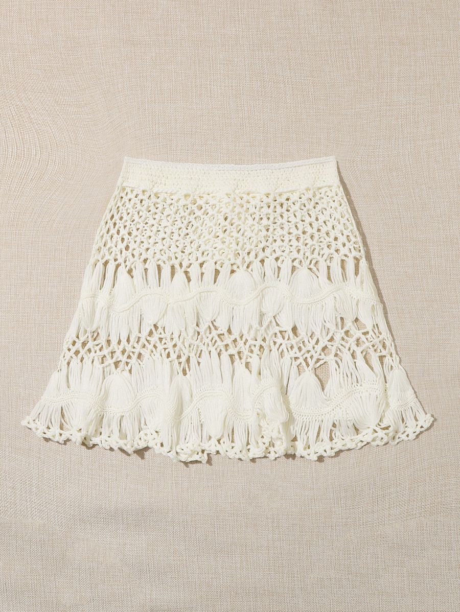 Tie Waist Crochet Cover Up Skirt | SHEIN