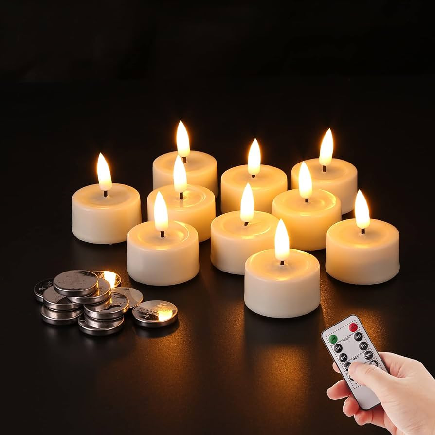 Eywamage Real Wax Ivory Flameless Tealights with Remote Batteries, Realistic Flickering LED Tea V... | Amazon (US)
