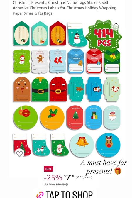 Gift tags from Amazon set of 414!!!!! Under $10 and a must have for presents!!! 

#LTKsalealert #LTKSeasonal #LTKGiftGuide