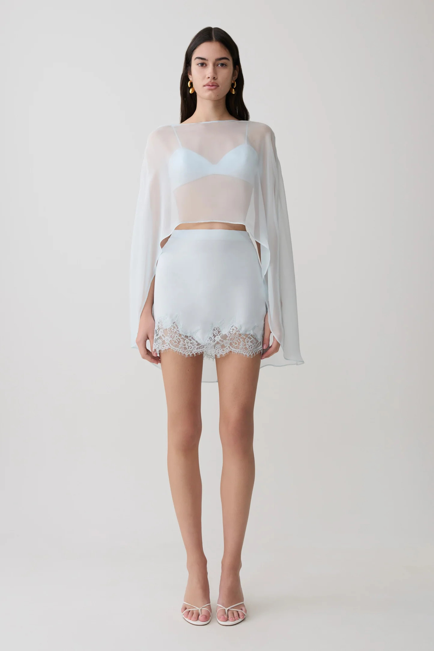 Nina Lace And Satin Mini Skirt - Ice Blue | MESHKI US