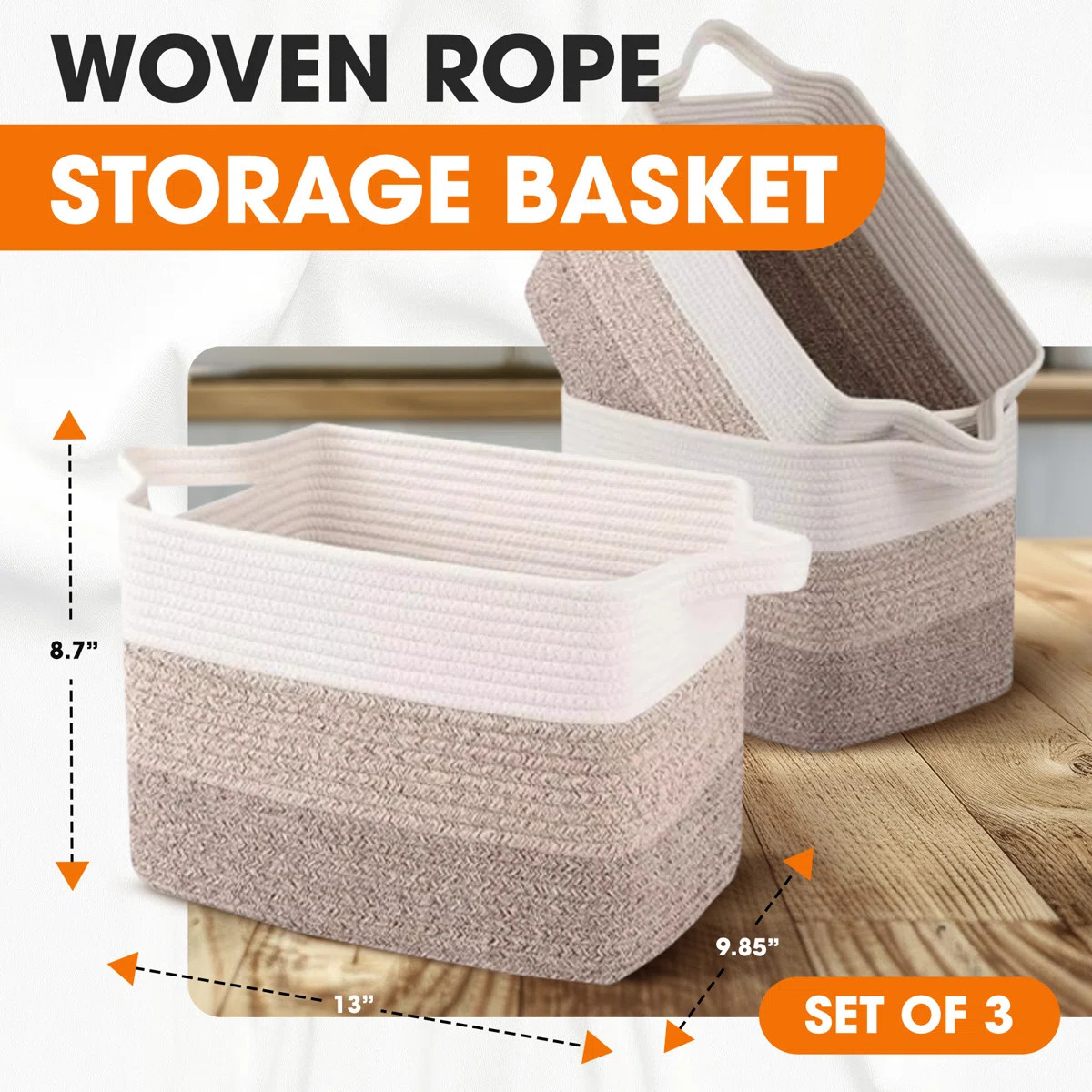 Storage Baskets Set of 3 Woven Cotton Rope | Wayfair North America