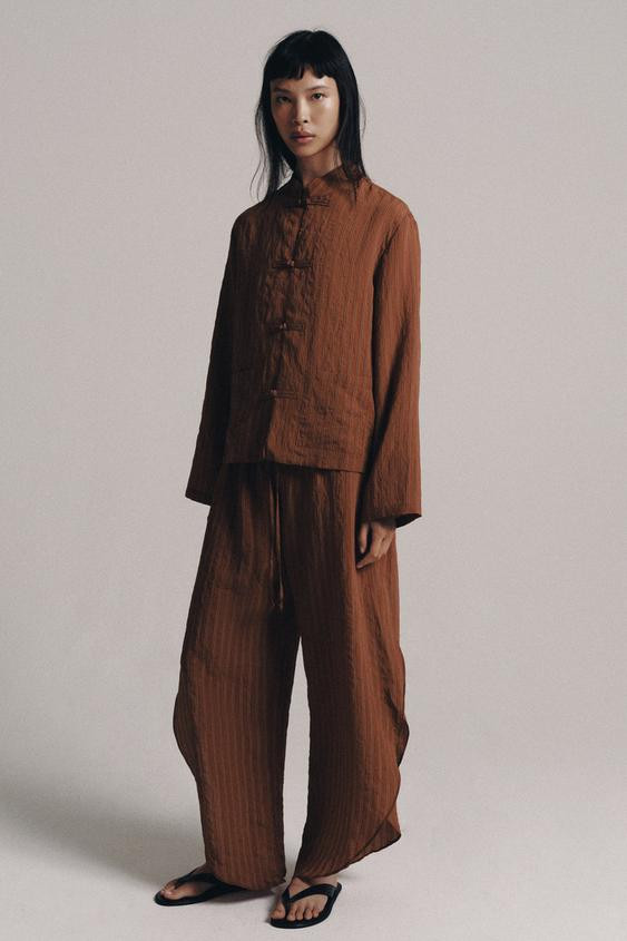Zara - Zw Collection Side Vent Trousers - Burnt Orange - S - Woman | Zara US