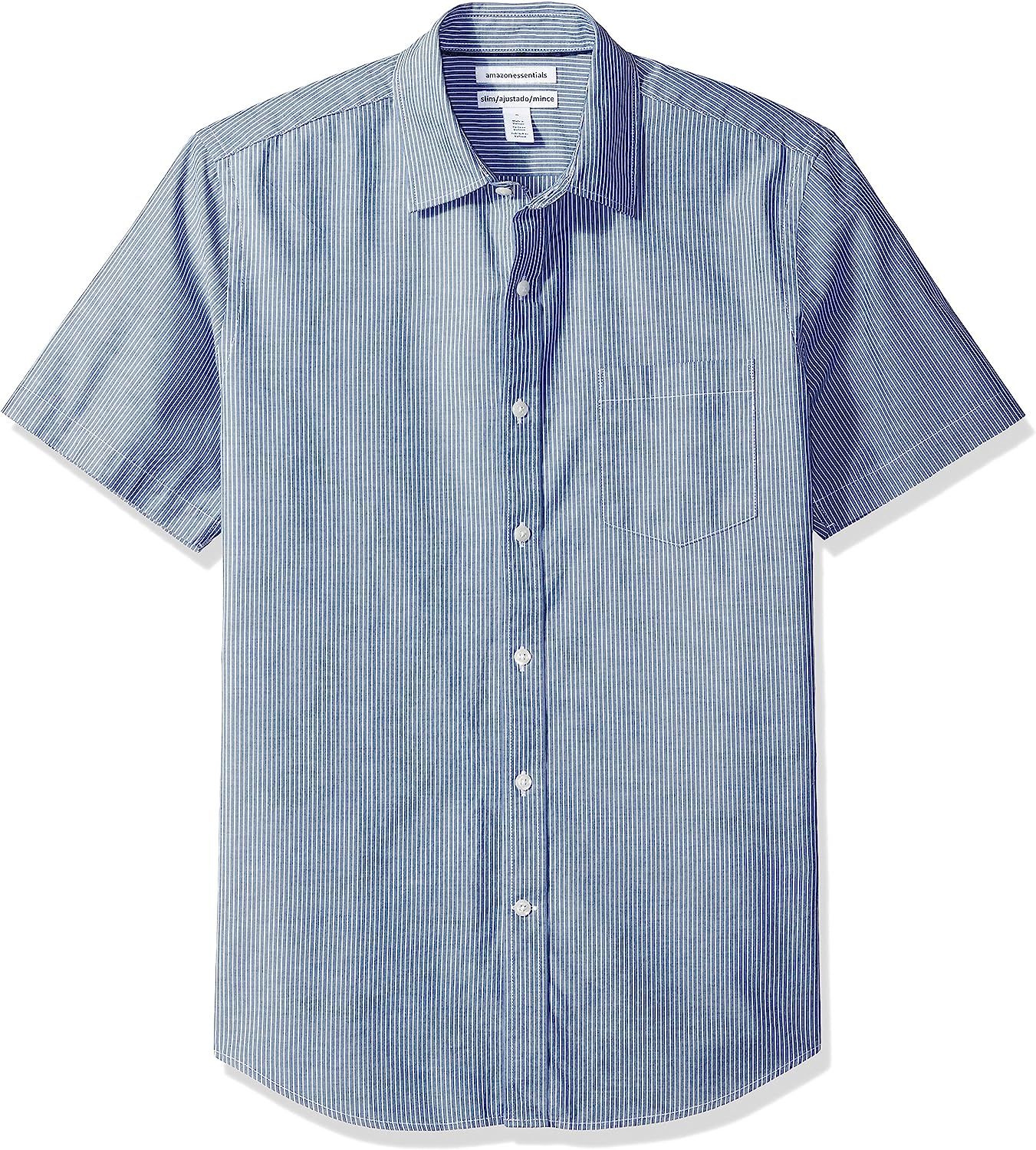 Amazon Essentials Men's Slim-Fit Short-Sleeve Stripe Shirt | Amazon (US)