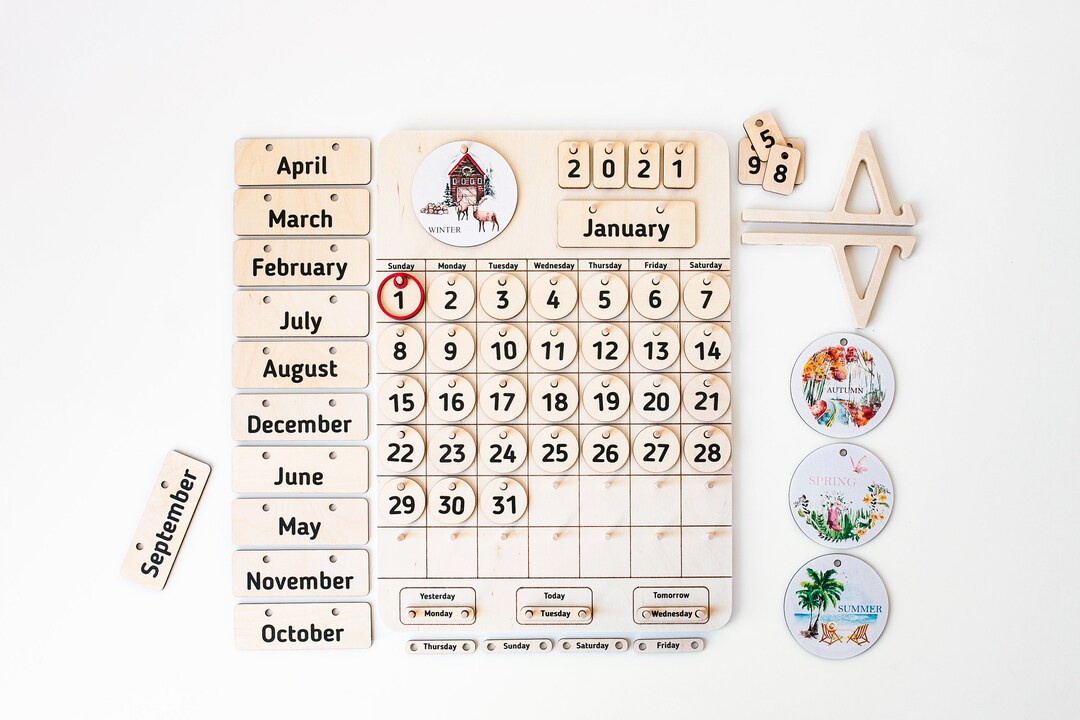 Wooden Calendar | Homeschool | Natural Home Calendar | Montessori Calendar | Perpetual Calendar |... | Etsy (US)