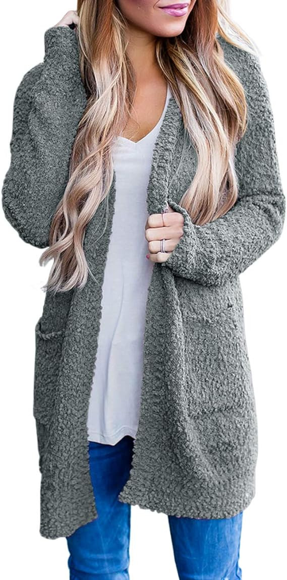 MEROKEETY Women's Long Sleeve Soft Chunky Knit Sweater Open Front Cardigans Outwear Coat | Amazon (US)