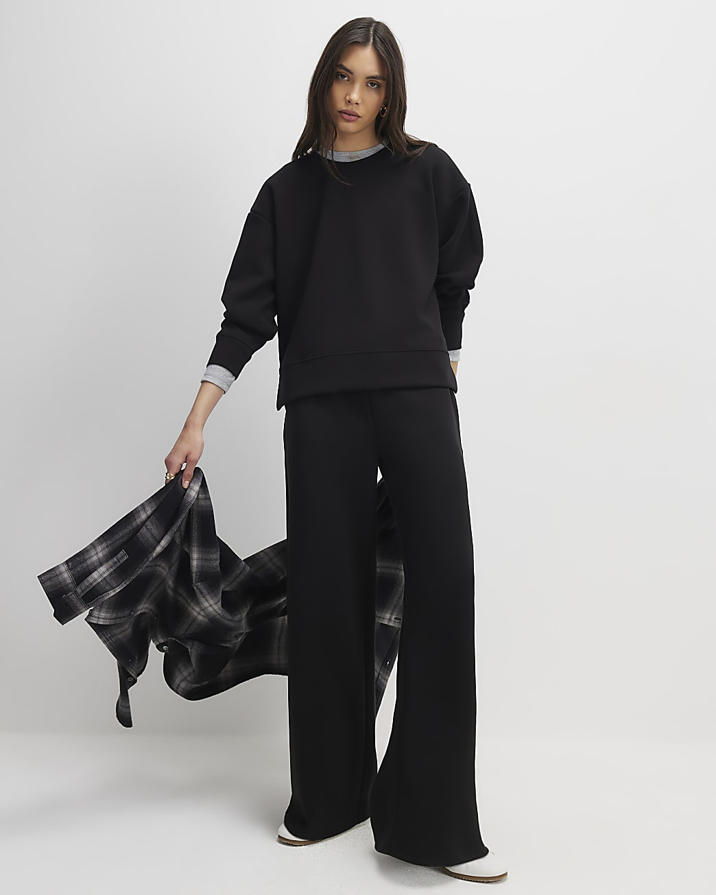 Black Premium Wide Leg Joggers | River Island UK & IE