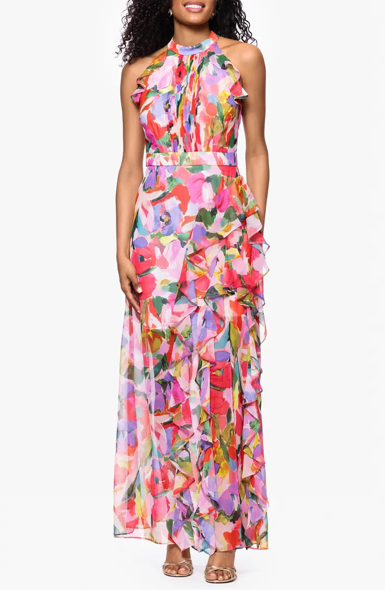 Betsy & Adam Floral High Neck Sheath Gown | Nordstrom | Nordstrom