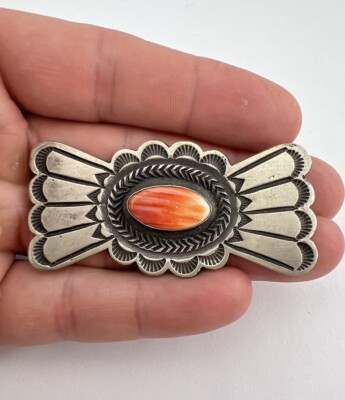 Vtg Navajo Sterling Silver Orange Spiny Oyster Stamped Concho Brooch Pin 2.5"  | eBay | eBay US