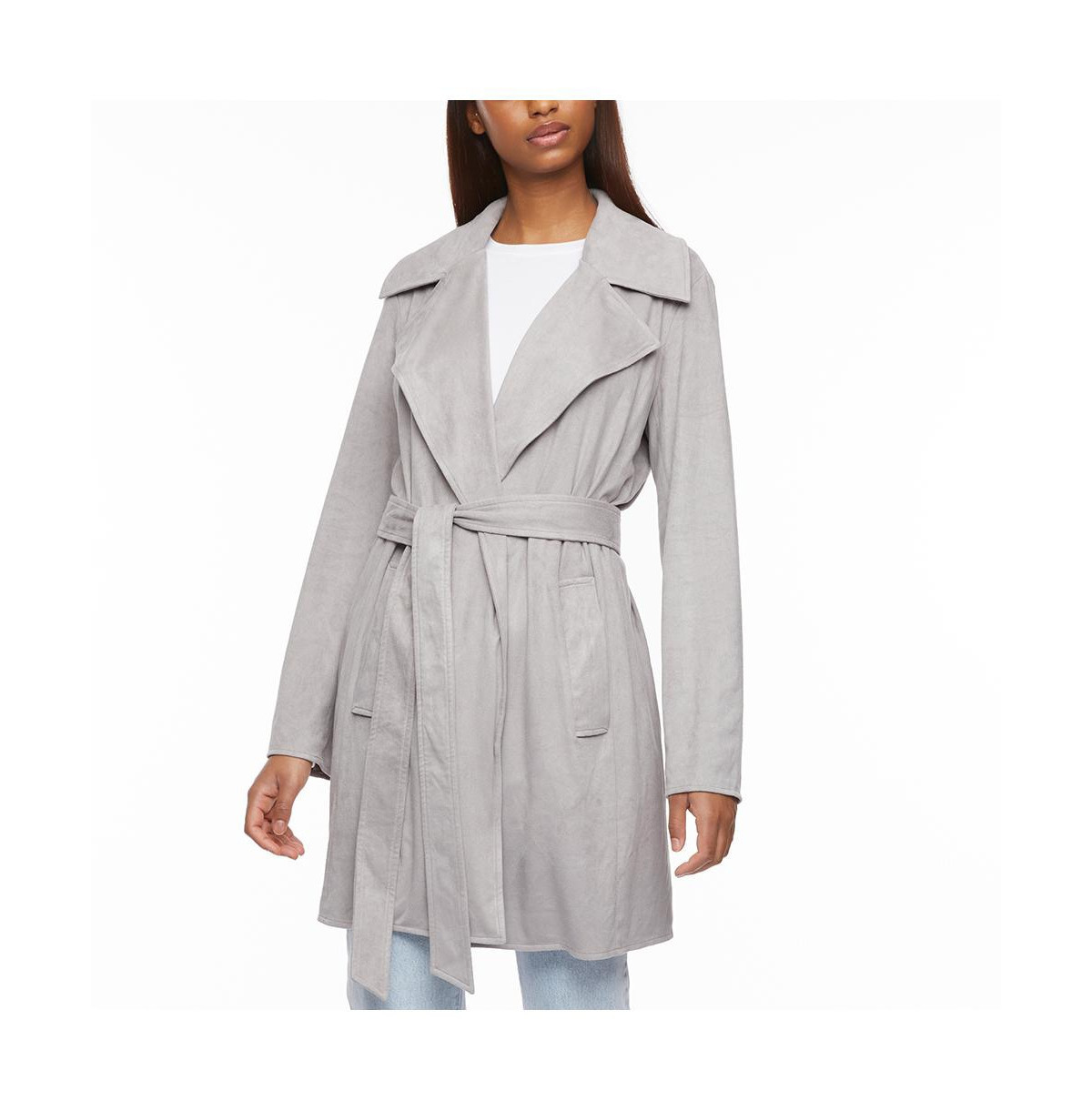 Faux Suede Trench Coat - Titanium | Macy's