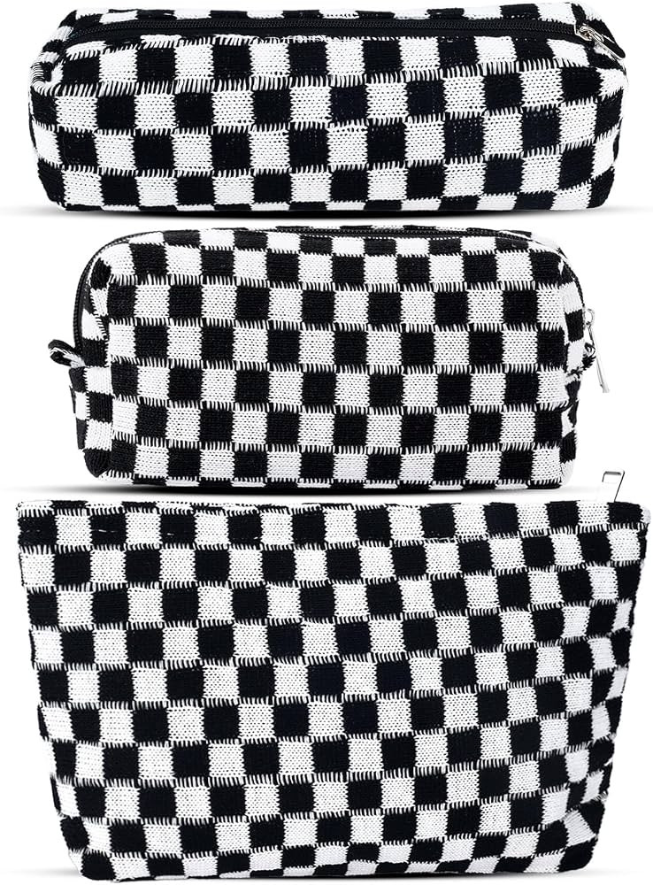 ZLFSRQ 3Pcs Checkered Makeup Bag for Women Large Cosmetic Bag Set Travel Toiletry Bag Makeup Pouc... | Amazon (US)