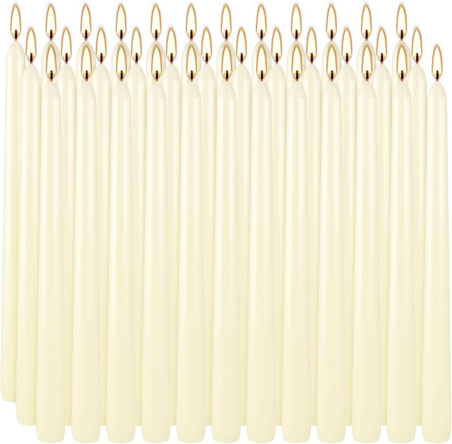 36 Pack Ivory White Taper Candles, 7-8 Hours Burn Time, Unscented, Smokeless and Dripless, 0.8 x ... | Amazon (US)