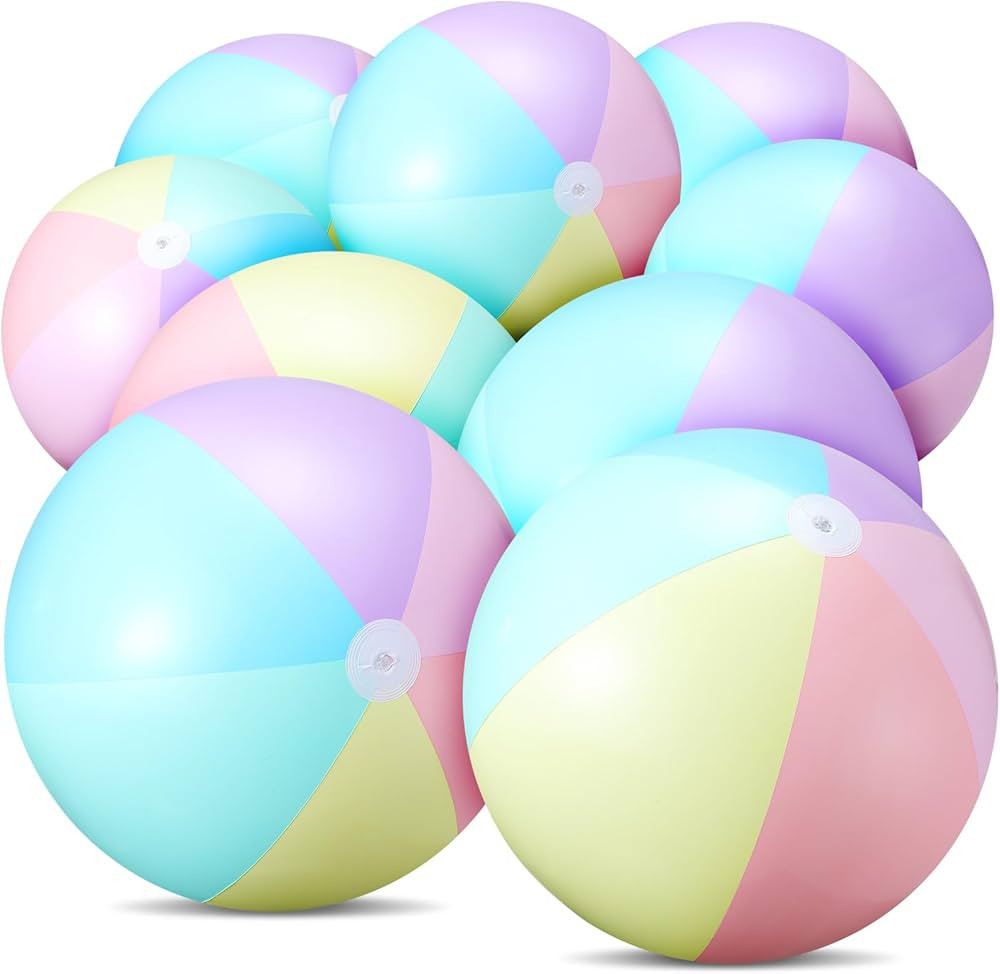 12 Pcs Inflatable Beach Balls Bulk Pastel Color Jumbo Big Macaron Beach Balls Summer Swimming Par... | Amazon (US)