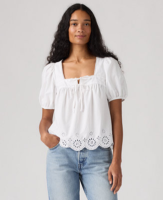 Women's Short-Sleeve Cutwork Blouse | Macy's