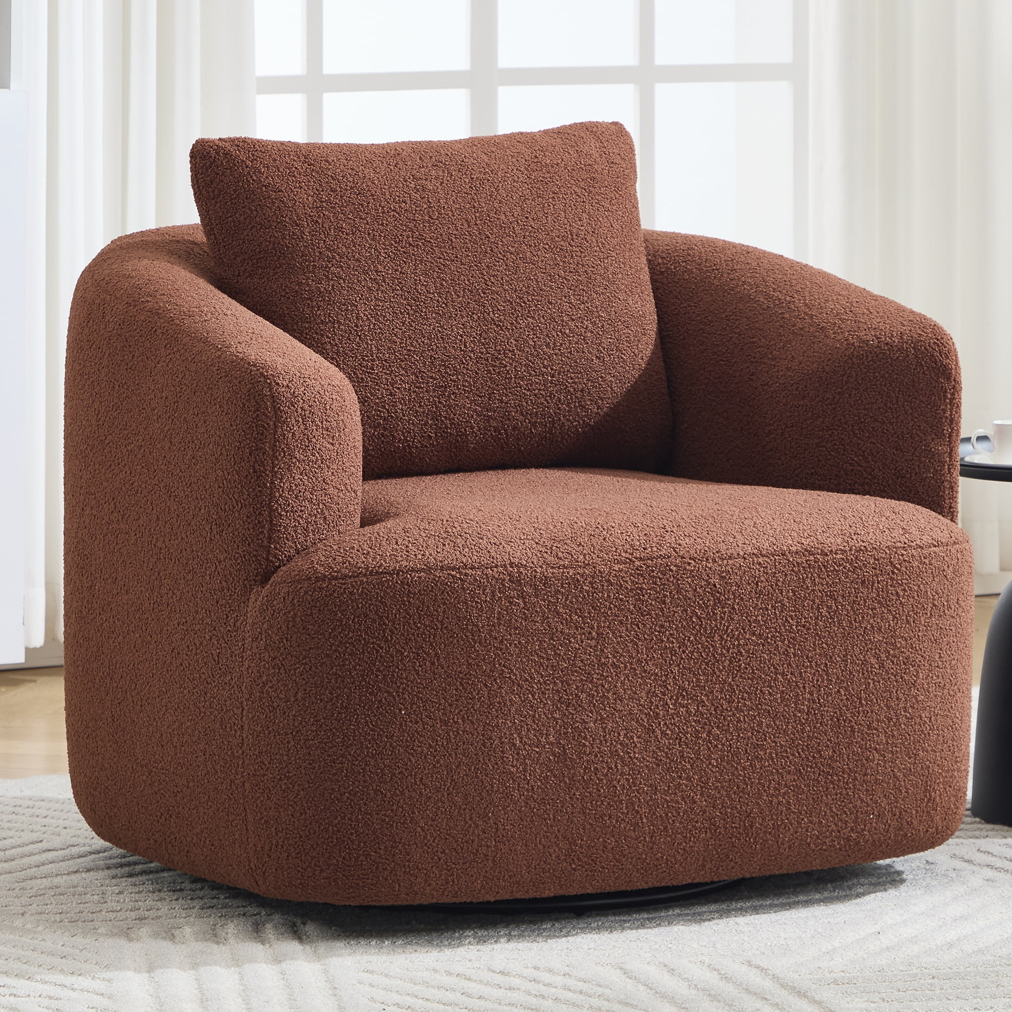 360° Swivel Round Upholstered Chair, Teddy Fleece Comfy Single Sofa with Soft Pillow, High-Resil... | Walmart (US)
