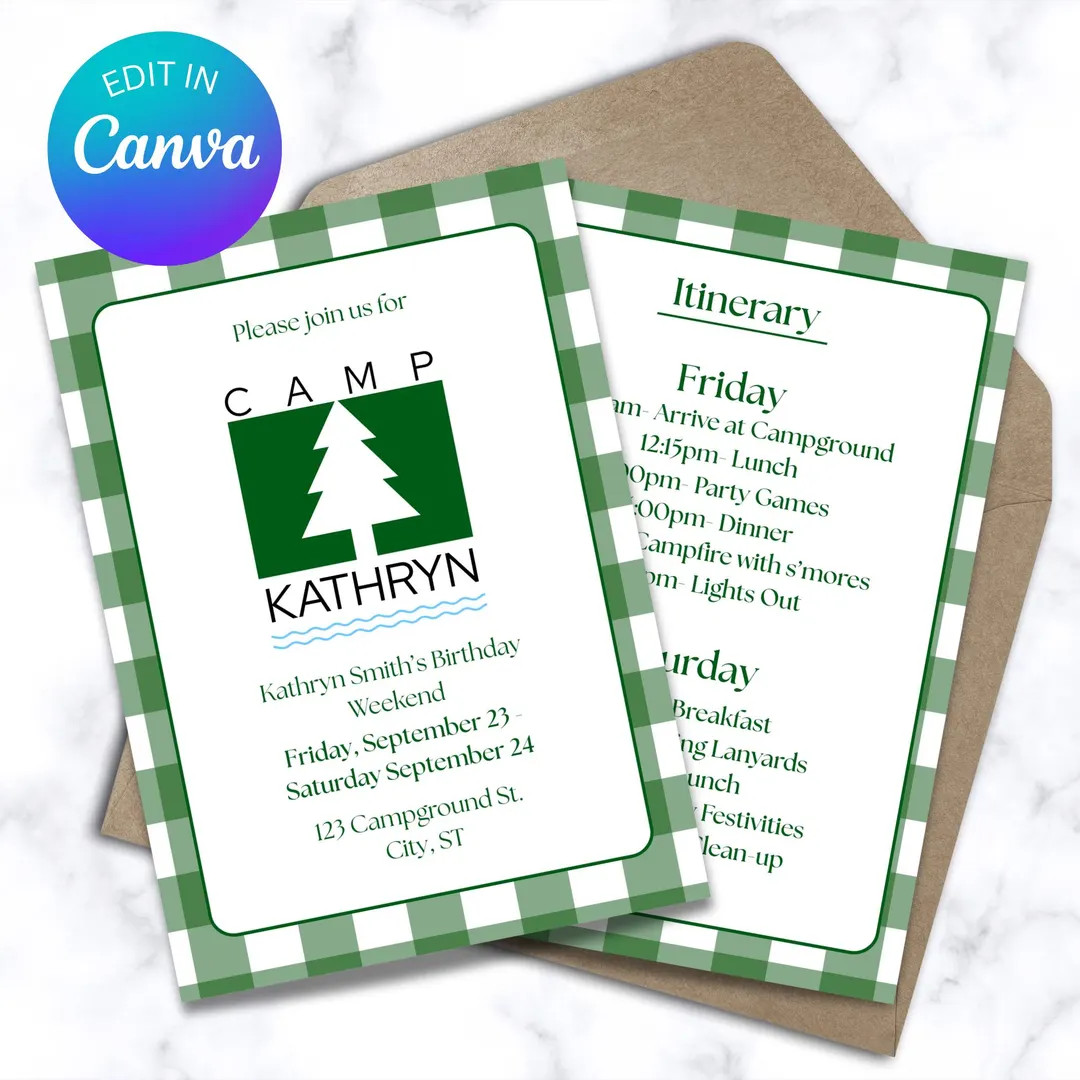 Camp Birthday Invitation: Parent Trap Theme, Editable Itinerary (digital Download) - Etsy | Etsy (US)