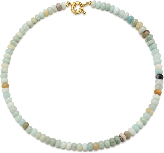 Beaded Gemstone Necklace for Women Summer Beach Handmade Jewelry | Boho Colorful Bead Choker Neck... | Amazon (US)