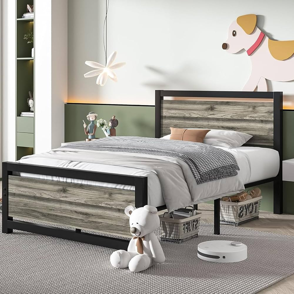 Catrimown Twin Bed Frames with Wood Headboard and Footboard, Heavy Duty Metal Twin Platform Bed F... | Amazon (US)