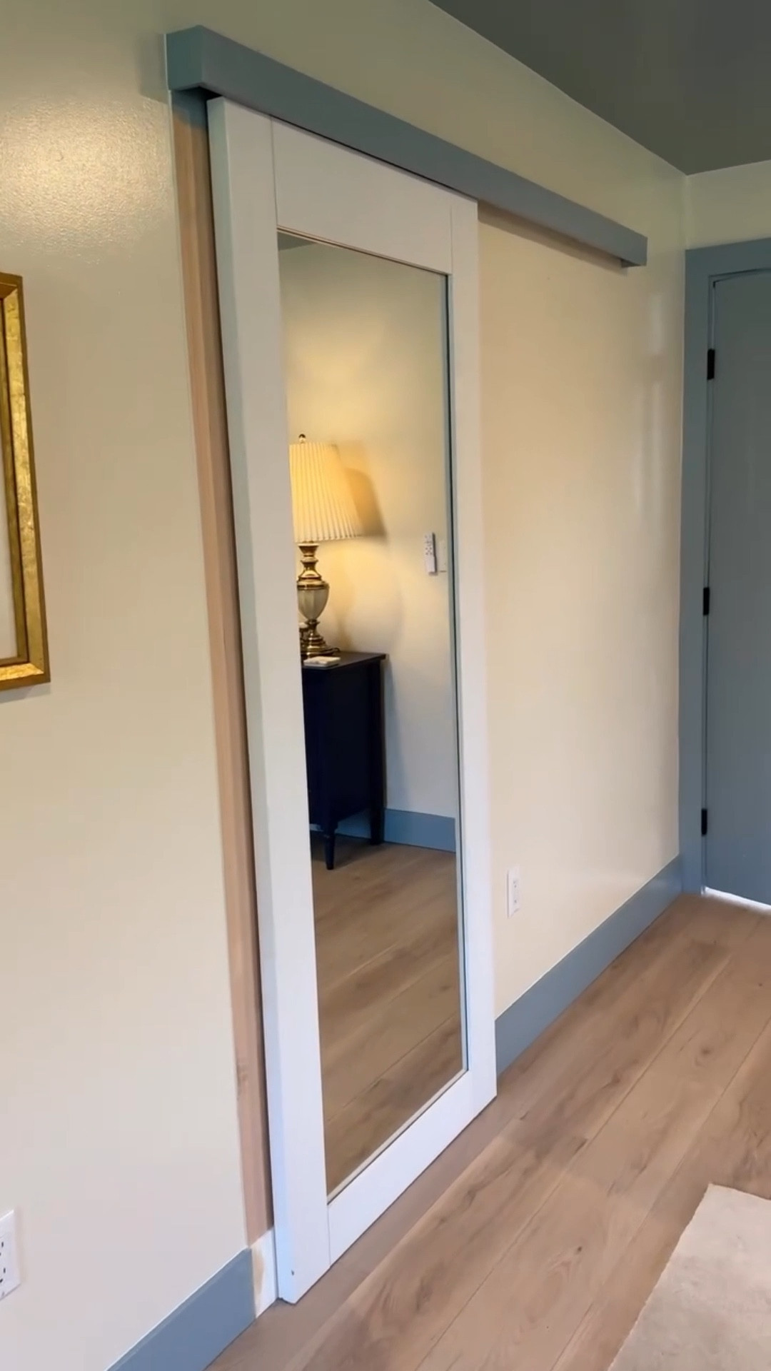 Do you think I can hang this sliding mirror door by myself? 🤓

This whole side of my house was an addition in the 70s. When they designed the primary suite, they really did the bathroom a disservice. 

The 3 things that stuck out to me the most were:

1. There was only 1 sink.

2. The bathroom sink was off centered on the vanity.

3. The door opened straight into the toilet. 

Today we are focused on action item 3. 

There wasn’t room for a pocket door and it’s not in the budget to expand this space, so I decided on a ‘barn’ door with less emphasis on barn. 

I wanted a full length mirror in the space as well and thought this would be a perfect place to have both of these needs met with one solution. 

✨

Feng Shui Tip - Never have a mirror face your bed when you’re sleeping. This includes tvs - so covering them when you sleep can be helpful to rest. 

It is believed that mirrors can create scattered energy during sleep inviting bad dreams, restless sleep, 3rd party interference in a relationship or doubling your lonliness if you’re by yourself. 

✨

I still have to paint the trim and the door. Also possibly find a door handle I love, but overall I’m super happy with this project 🙌🏼