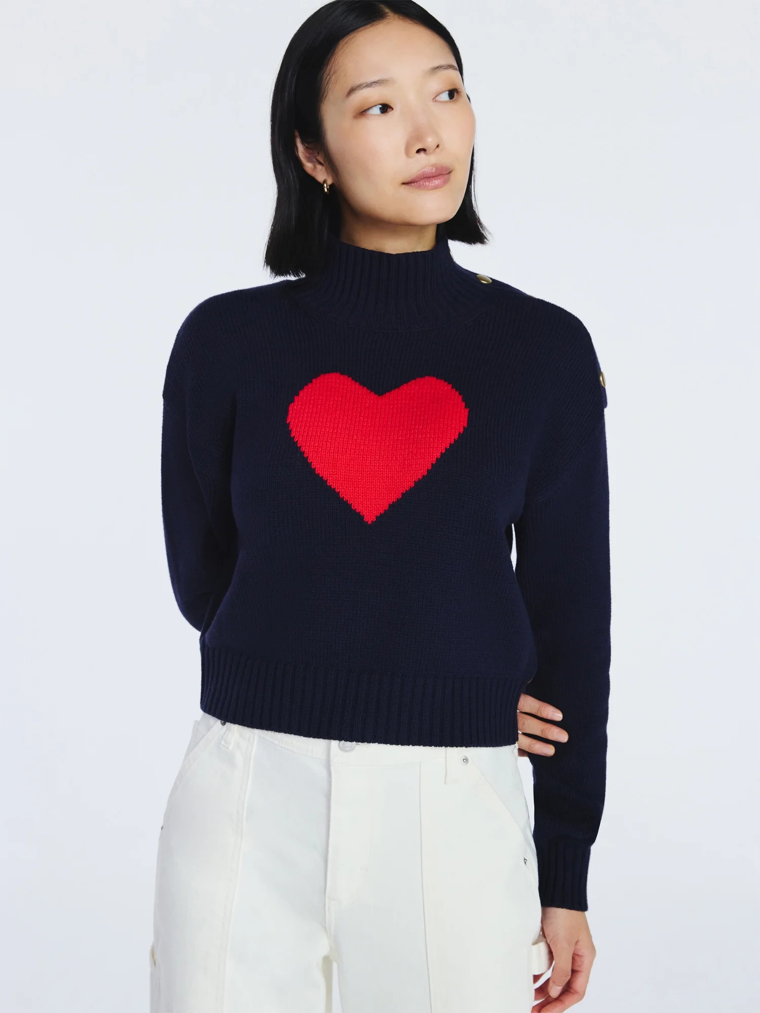 Free Assembly Women's Mock Neck Button Sweater with Long Sleeves, Midweight, Sizes XS-XXL | Walmart (US)