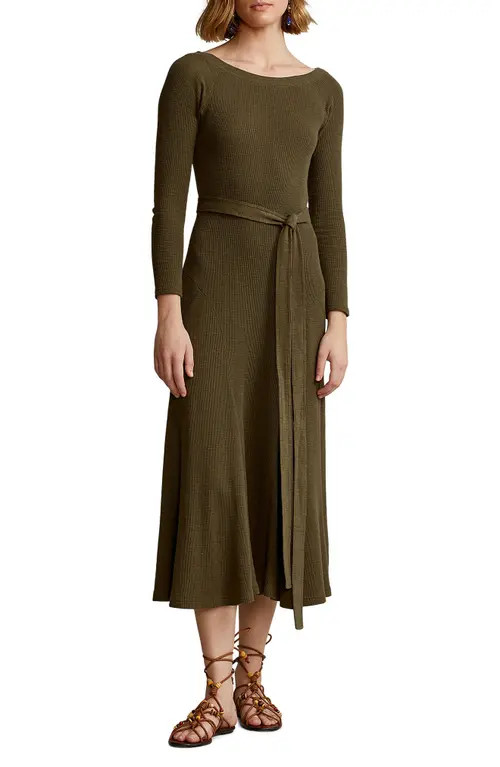 Polo Ralph Lauren Knit Long Sleeve Cotton Midi Dress in Defender Green at Nordstrom, Size Xx-Small | Nordstrom