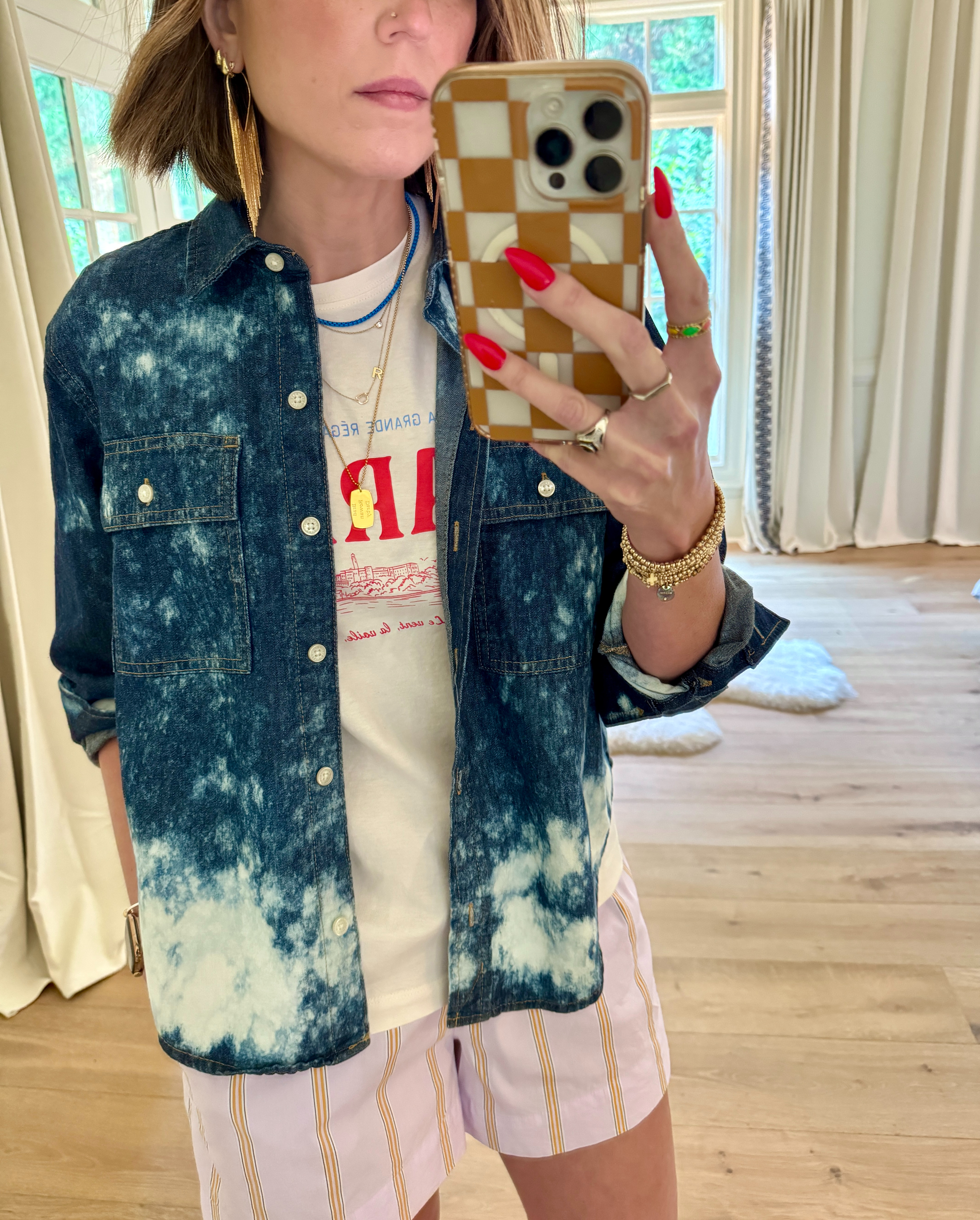 I recently went to Nashville with some girlfriends, and everywhere we went, something was distressed, bleached, or both. Like the deal hunter I am, I declared to my girlfriends, ‘I can make that for way less!’ And I did. 

The first denim shirt I’ve had for a long time, super dark denim and slightly cropped. I’ve only worn it once because it just felt blah. I took my bleach spray from under the sink like a real woman and got to work in my front yard. Spraying and spraying, concentrated on the bottom 25% for some weight at the bottom. Same thing with the plaid- a thrift store find. Here’s the trick with the plaid….Go bigger than you think you need and look for a thin cotton fabric. I’d stay away from flannel- too scratchy. 

The shirts turned out so fun, and I’m currently looking to see what else I can bleach in my house other than bathrooms, of course, bc that’s so boring. BRB. 

 #LTKdayinmylife #LTKootd #LTKOver40