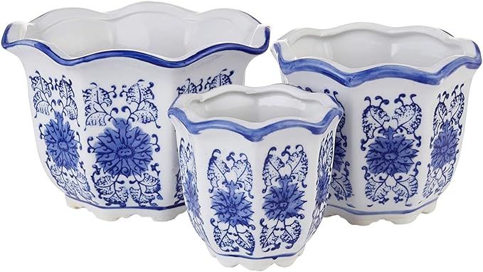 Blue and White Porcelain, HakkaGirl Flower Pots, Chinese Ceramic Planters for Decorative -Set of ... | Amazon (UK)