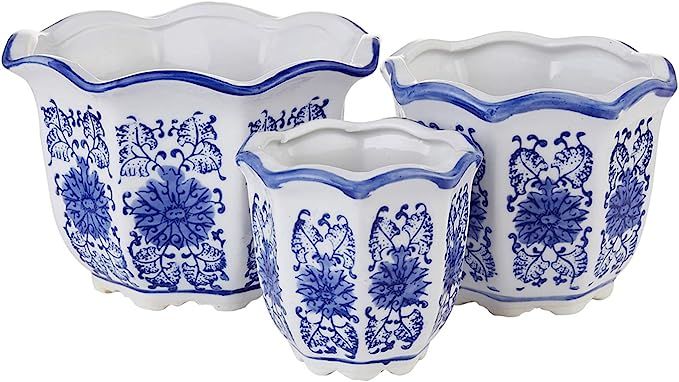 HakkaGirl Blue and White Porcelain, Flower Pots, Chinese Ceramic Planters for Decorative -Set of ... | Amazon (US)