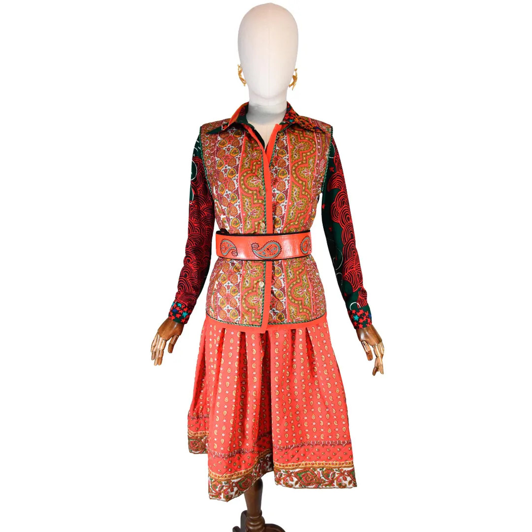 Vintage 70s Paisley Skirt Suit: David Molho Quilted Vest & Cotton Midi Skirt, XS | Etsy (US)