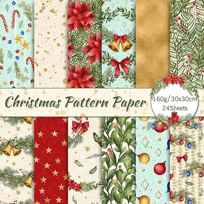 Whaline Christmas Scrapbook Paper Xmas Watercolor Pattern Paper 24 Pack Double-Sided Colorful Chr... | Amazon (US)