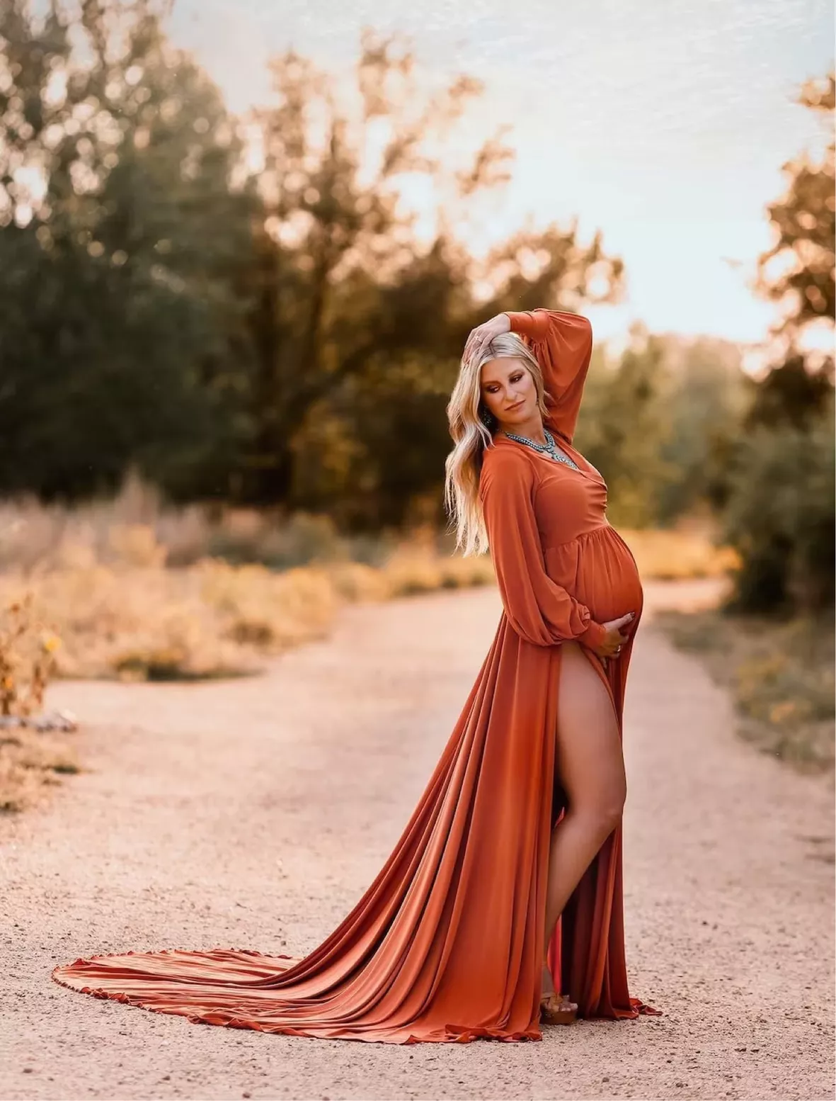 orange maternity dress Orange Tulle Maternity Photoshoot Dress Womens Long Maternity Dress Off Shoulder A Angel Maternity Cara Maternity Maxi