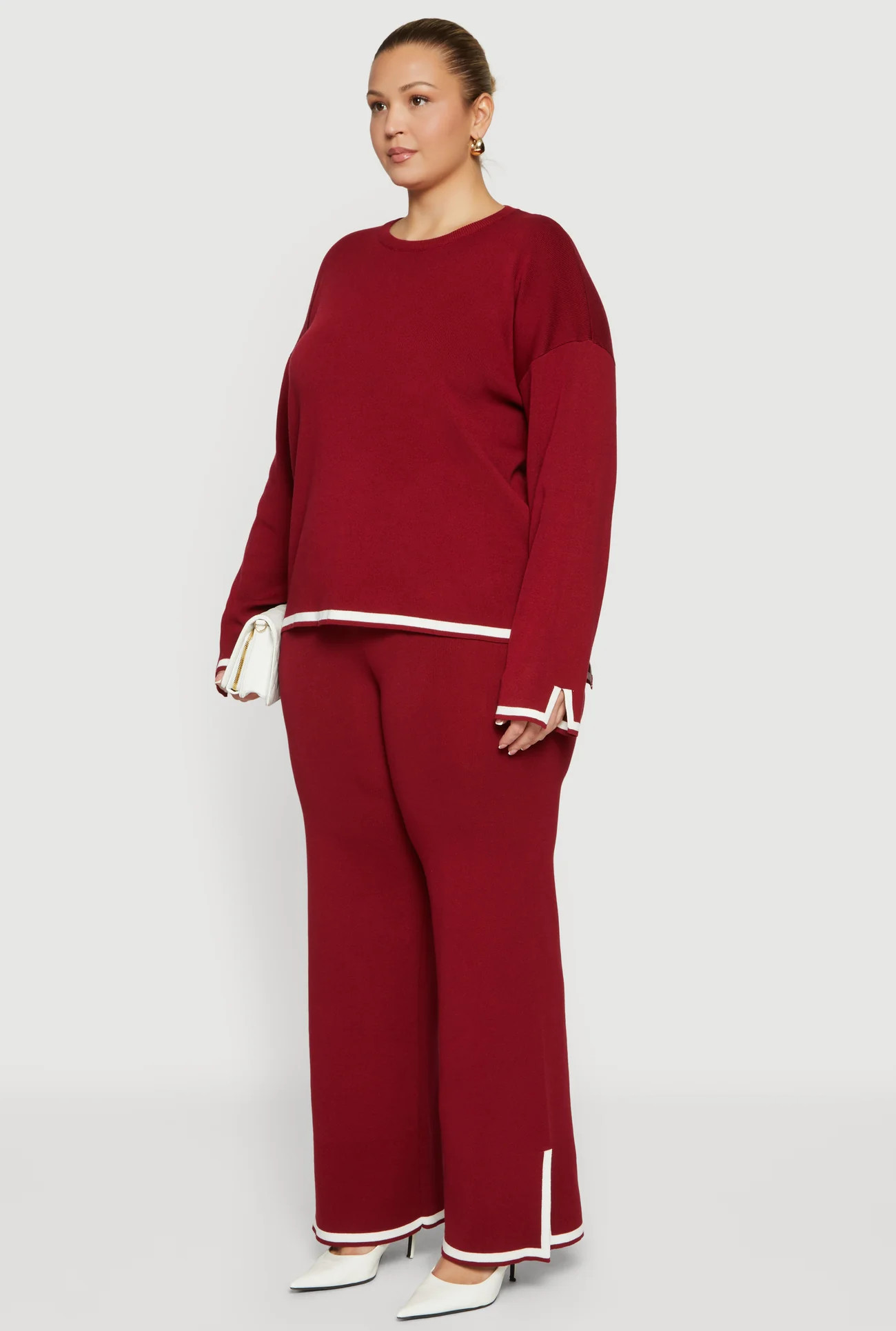 Plus Size High Waisted Wide Leg Pants with Contrast Trim | Rainbow Shops